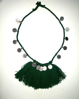 Dark Green Cotton Thread & Coins Necklace