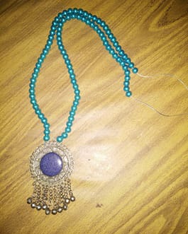 Lapiz Pendant with  Semi Turquoise Beads Necklace