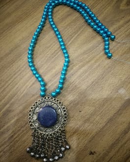 Lapiz Pendant with  Semi Turquoise Beads Necklace