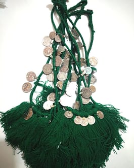 Dark Green Cotton Thread & Coins Necklace